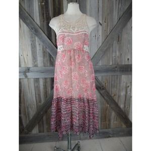 FREE PEOPLE Floral Lace Hi Low Hem Midi Dress